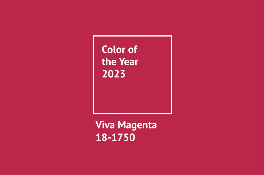 Color of the year 2023 Viva Magenta. Magenta background with text color of the year 2023 paint trends