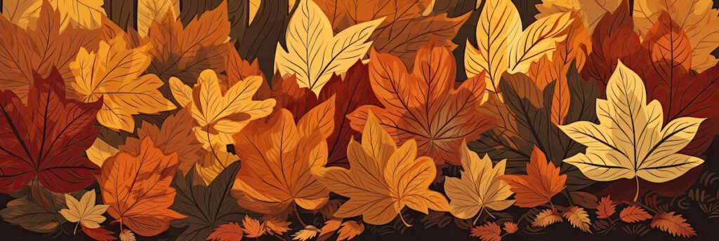 autumn background with a pattern texture of fallen dry orange leaves on the ground. Generative AI illustration